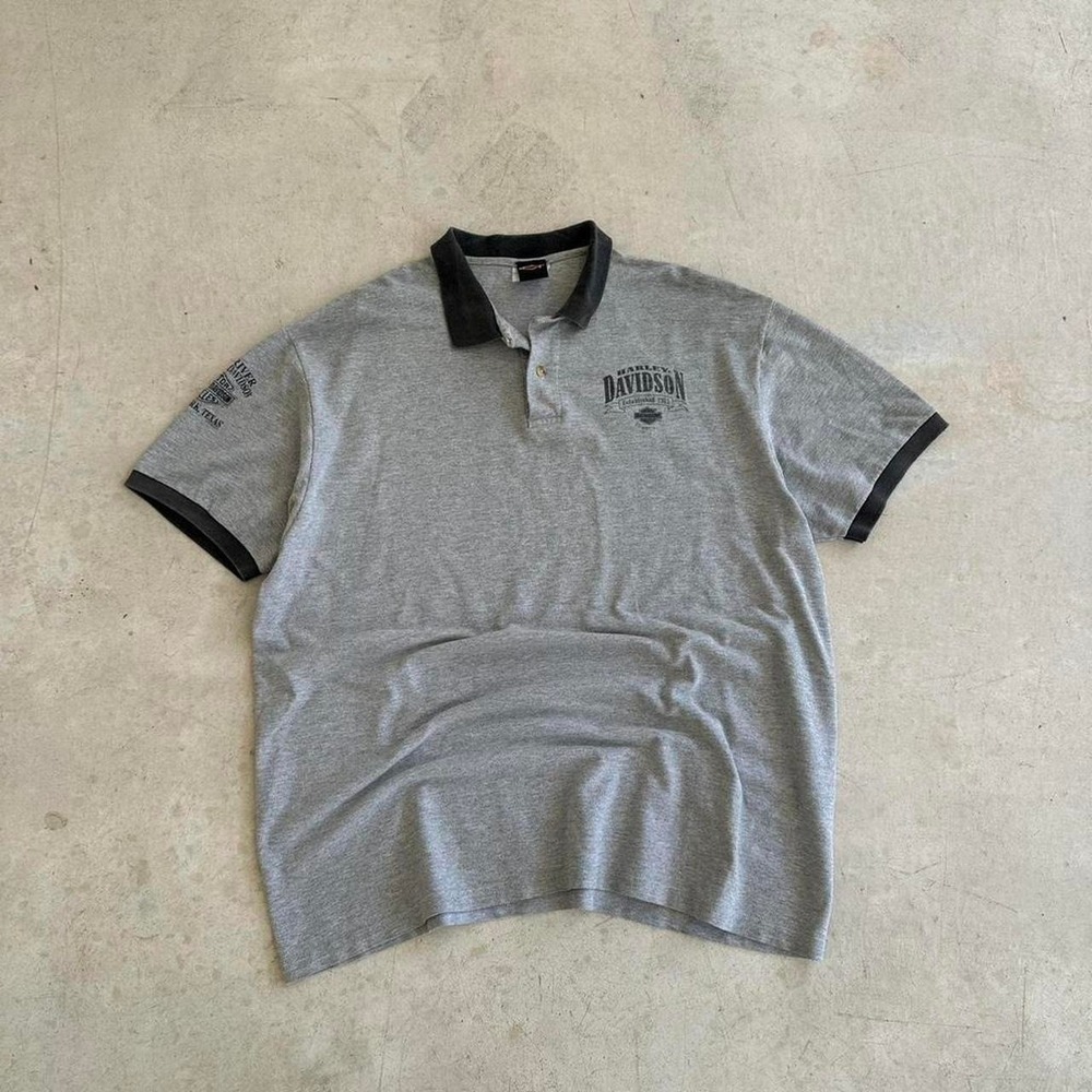 90s Vintage Grey Harley Davidson Polo Shirt Biker Style